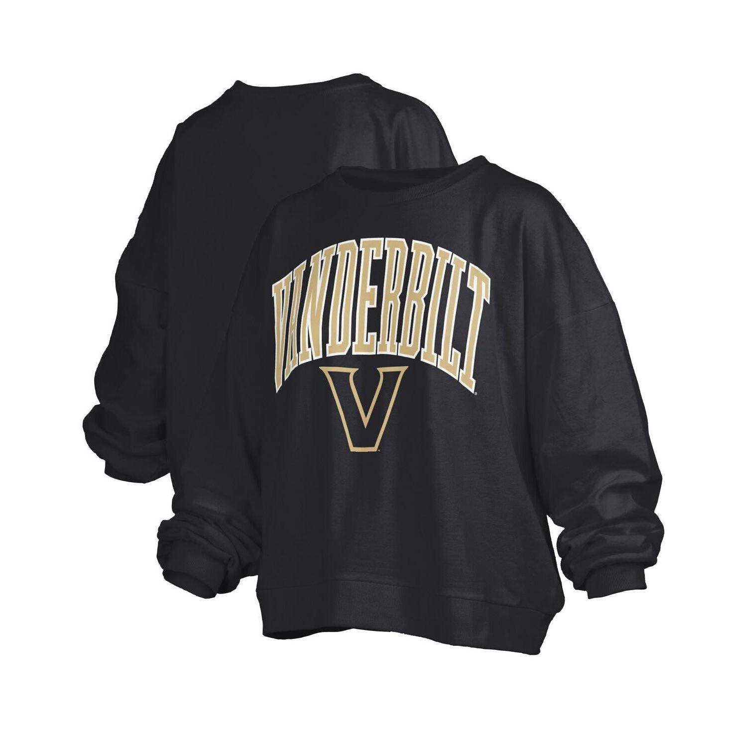 Women's Black Vanderbilt Commodores Janise Arch Over Logo Waist Length Oversized Pullover Sweatshirt