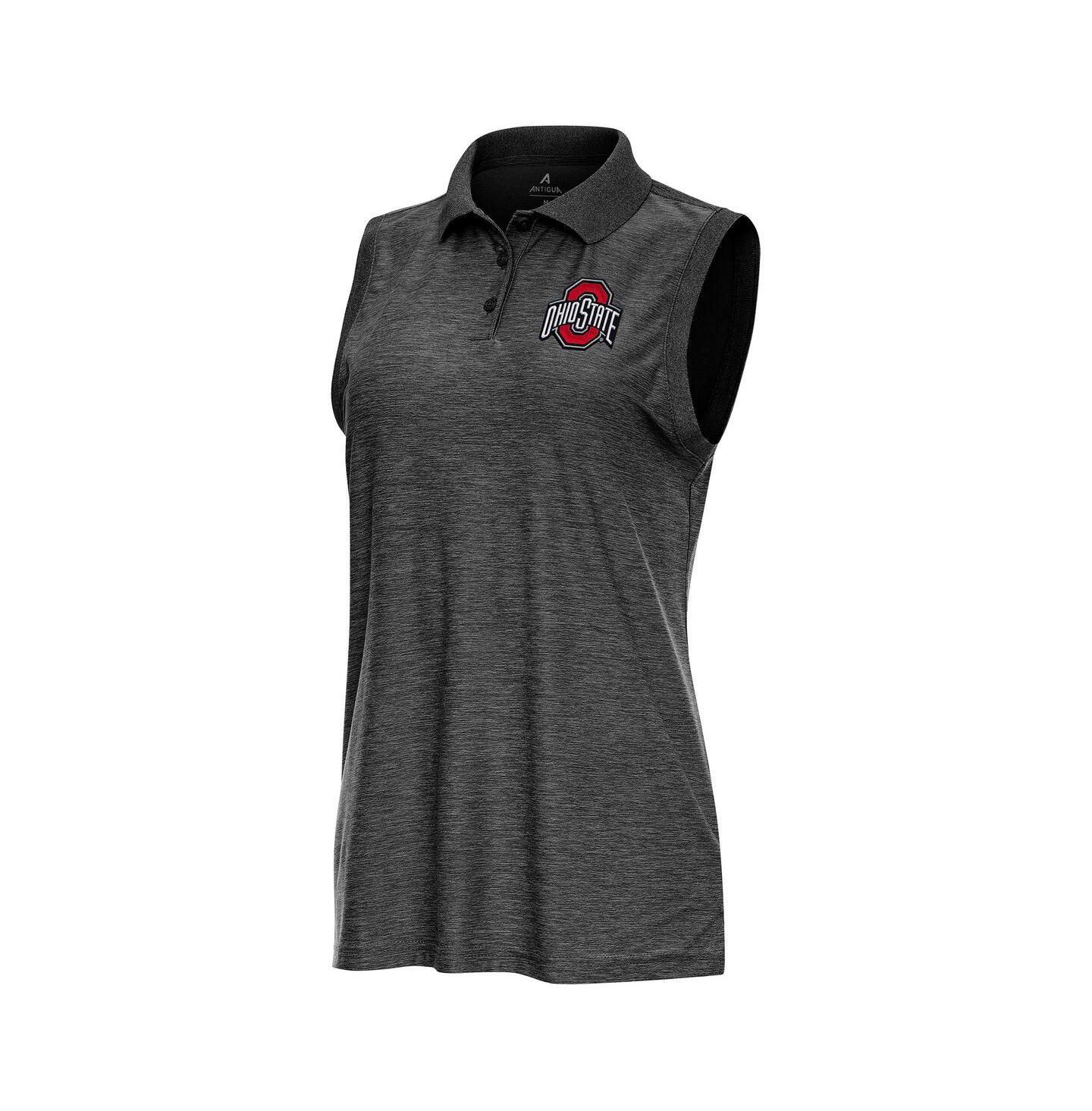 Женское поло Antigua Heather Black Ohio State Buckeyes Recap Sleeveless Polo — фото 1