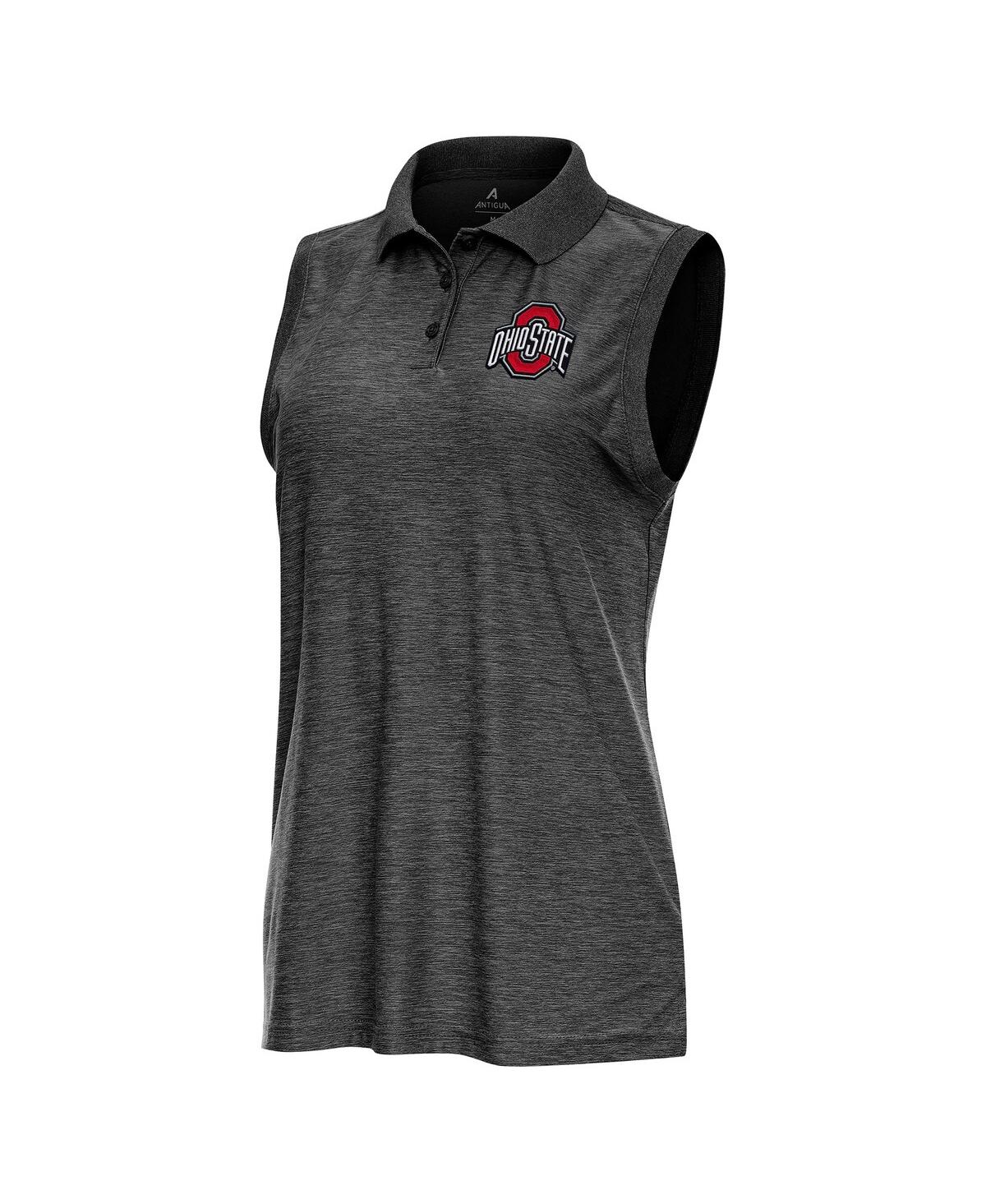 Antigua Women's Heather Black Ohio State Buckeyes Recap Sleeveless Polo Shirt