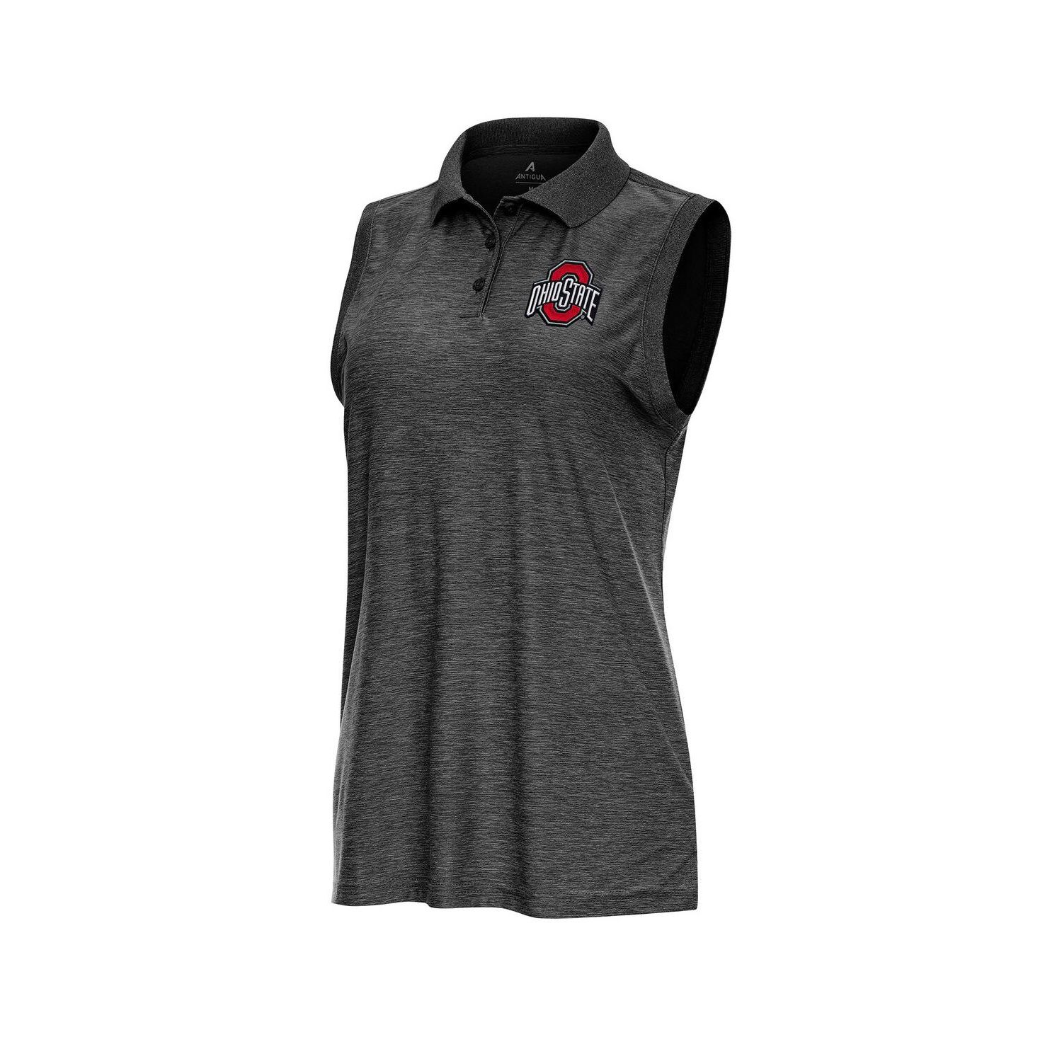 Women's Heather Black Ohio State Buckeyes Recap Sleeveless Polo Shirt