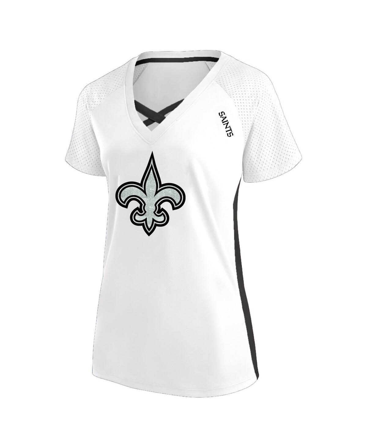 Fanatics Women's White New Orleans Saints Plus Size Glitter Lace-up V- Neck T-shirt In White