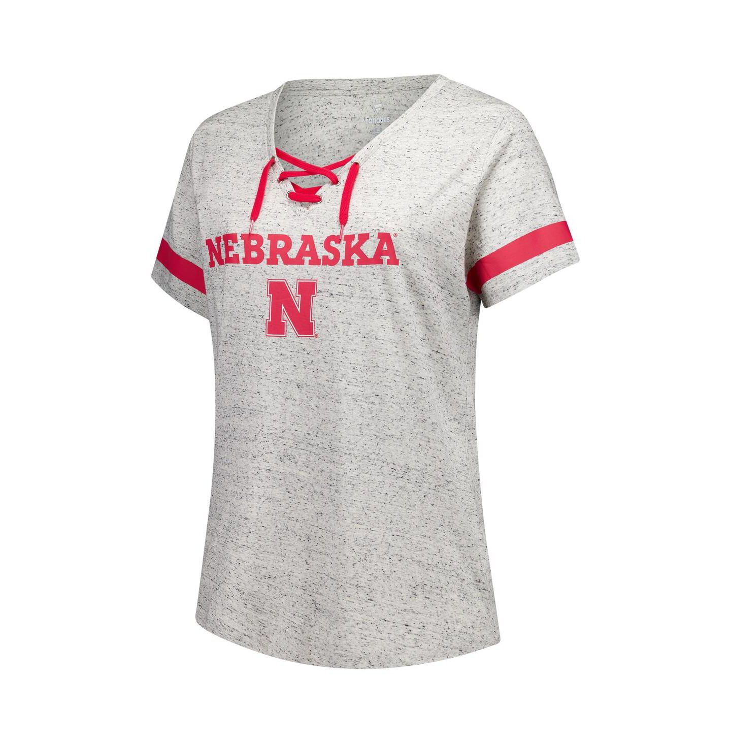 Женская футболка Fanatics Heather Gray Nebraska Huskers Plus Size Lace-Up V-Neck — фото 3