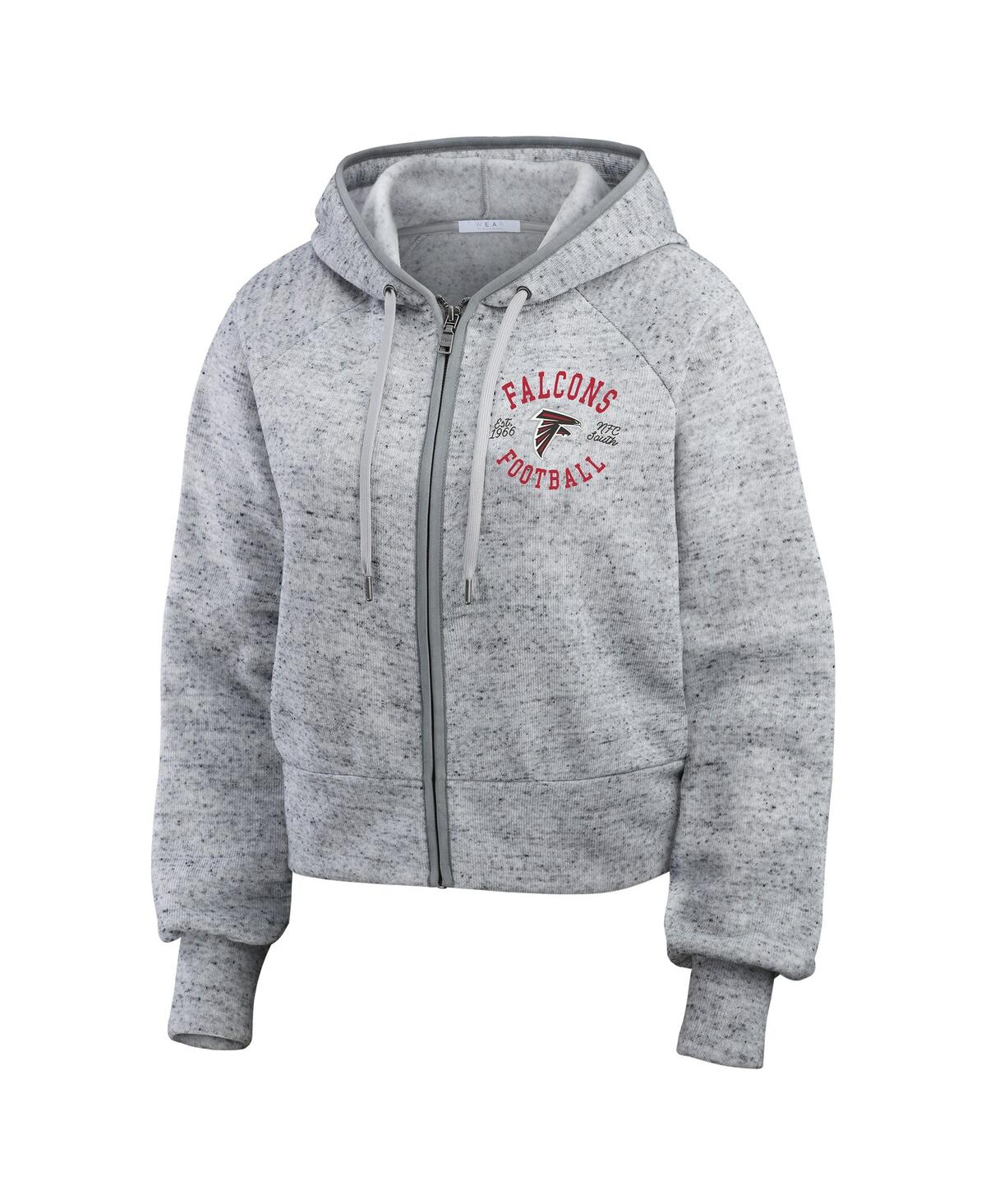 Wear By Erin Andrews Heather Gray Atlanta Falcons Speckled Fleece Cropped Full-zip Hoodie In Multi