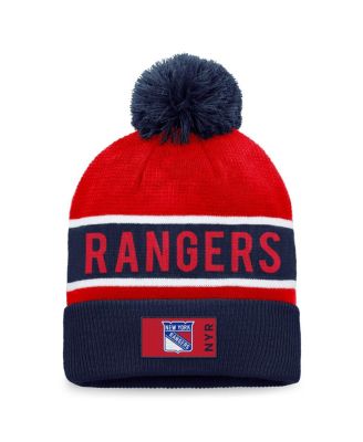 Fanatics - Men's Red/Navy New York Rangers Authentic Pro Rink Cuffed Knit Pom with Hat