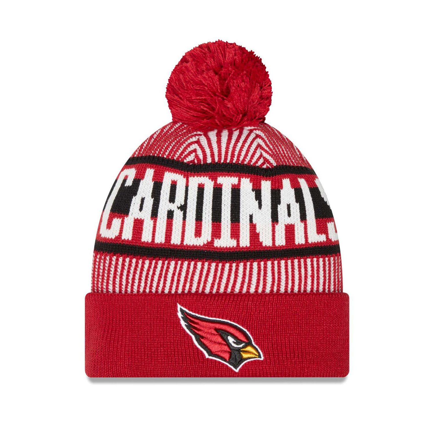 Men's Cardinal Arizona Cardinals Striped Cuffed with Pom Knit Hat