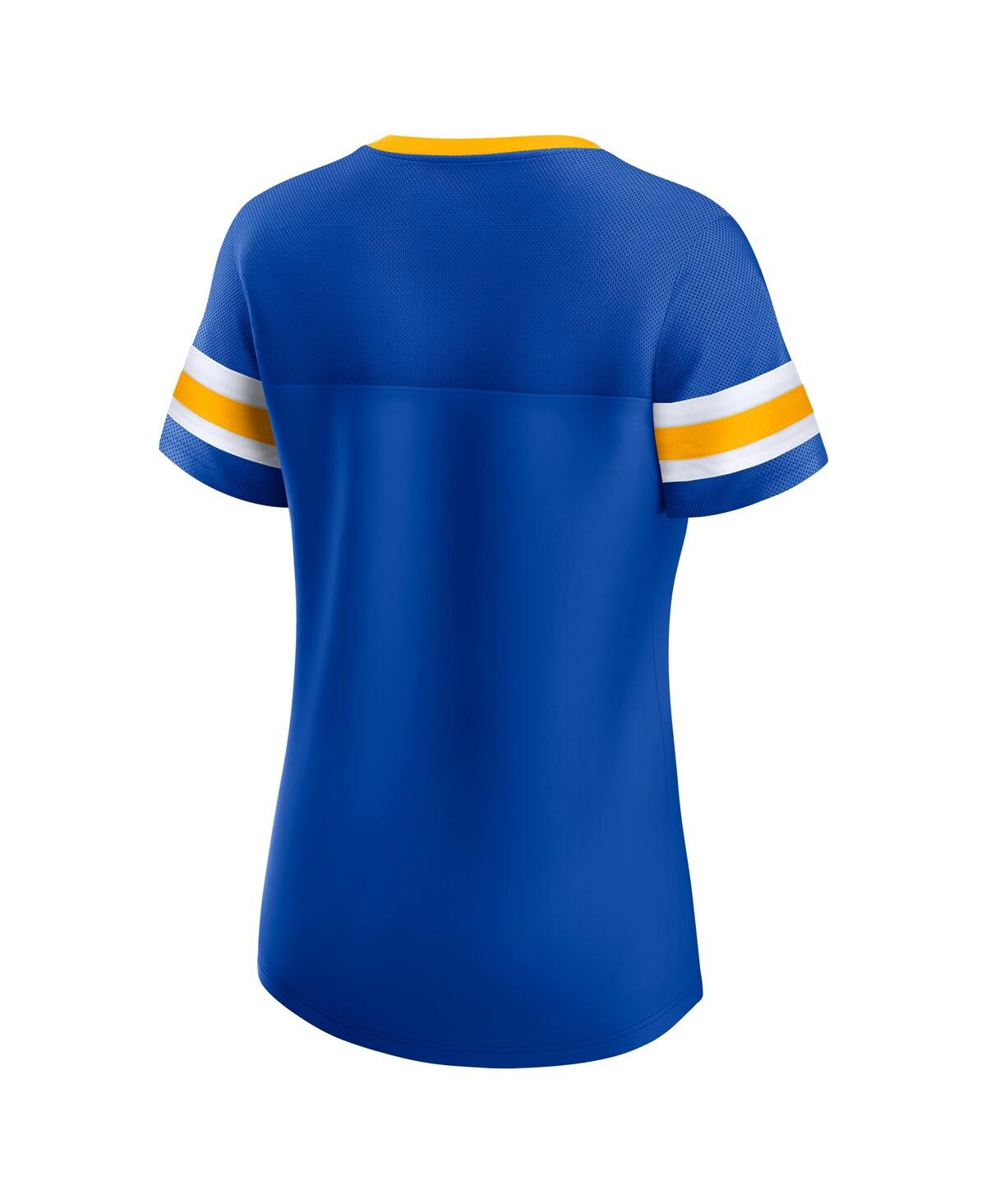 Fanatics Women's Royal Los Angeles Rams True Catch Iconic Rhinestone Bling Athena Lace-up T-shirt In Blue