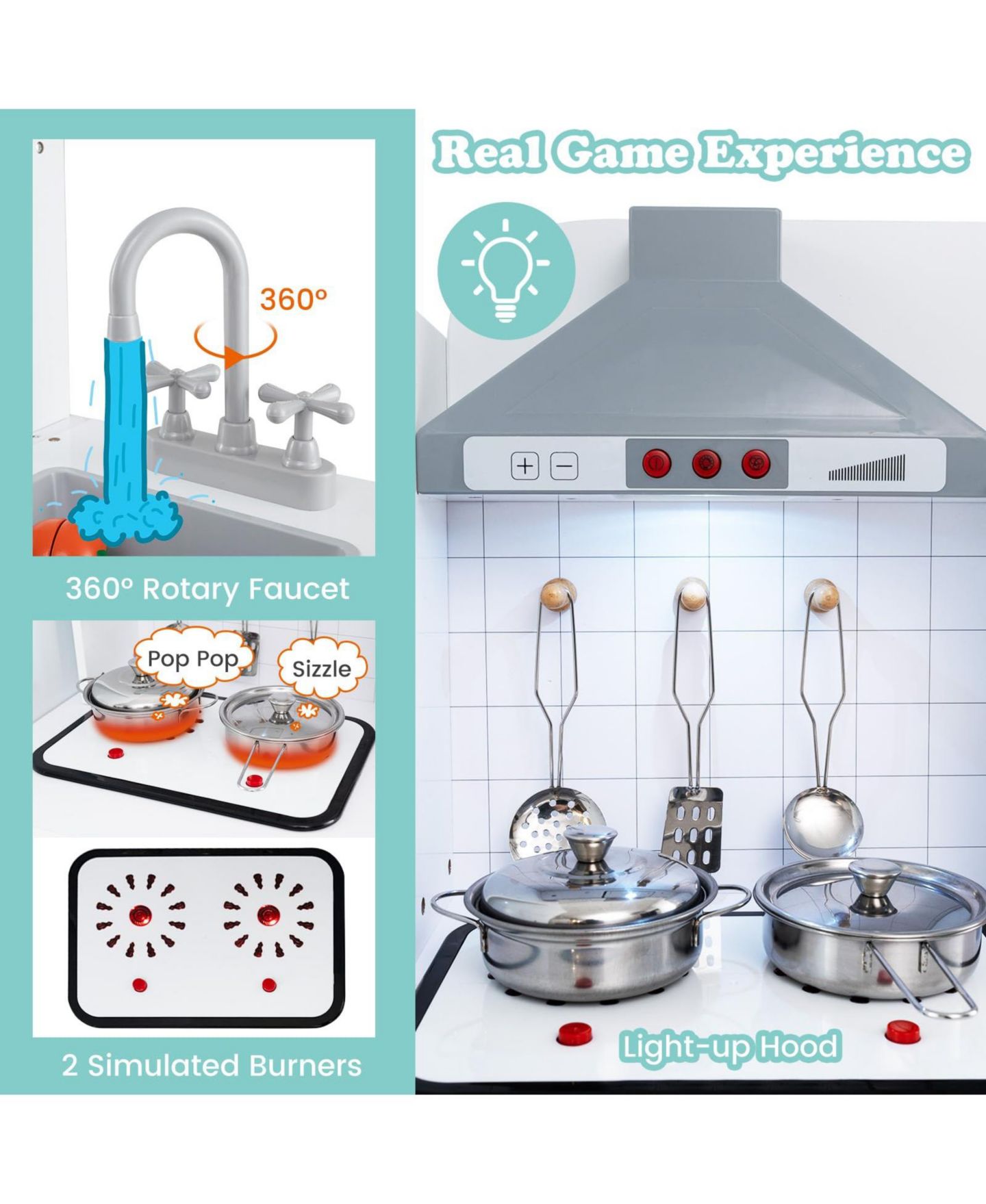 Детский игровой набор Mecale 3-in-1 Kids' Play Kitchen Playset, Ages 3+ — фото 5