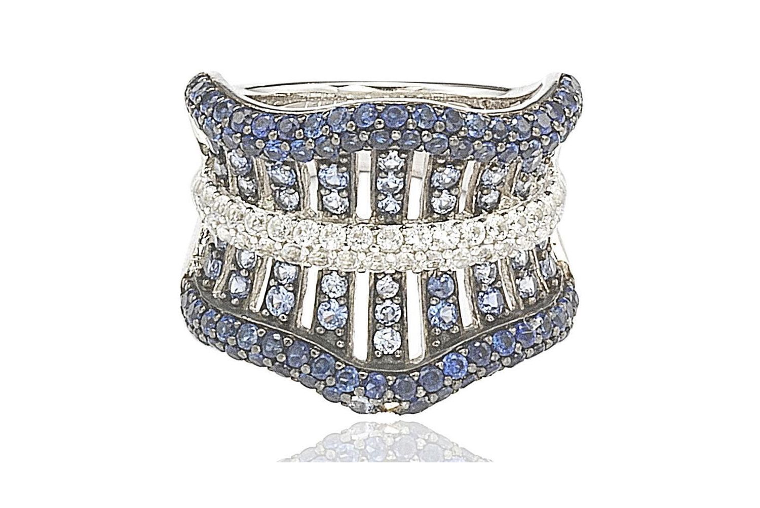 Suzy Levian Sterling Sapphire Crossing Ring