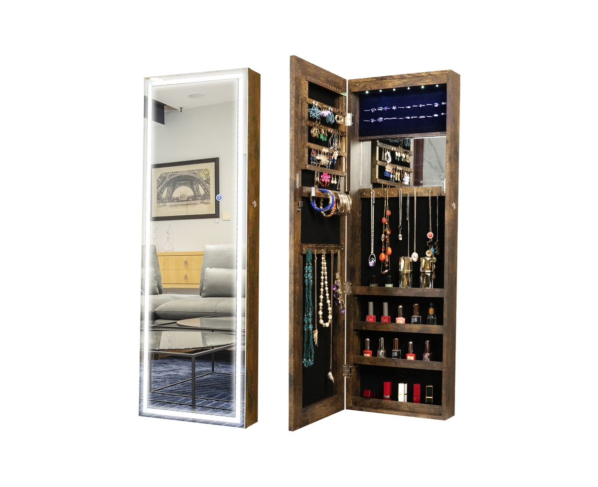 Bathroom Storage Mirror Cabinet With Led Lights - Brown