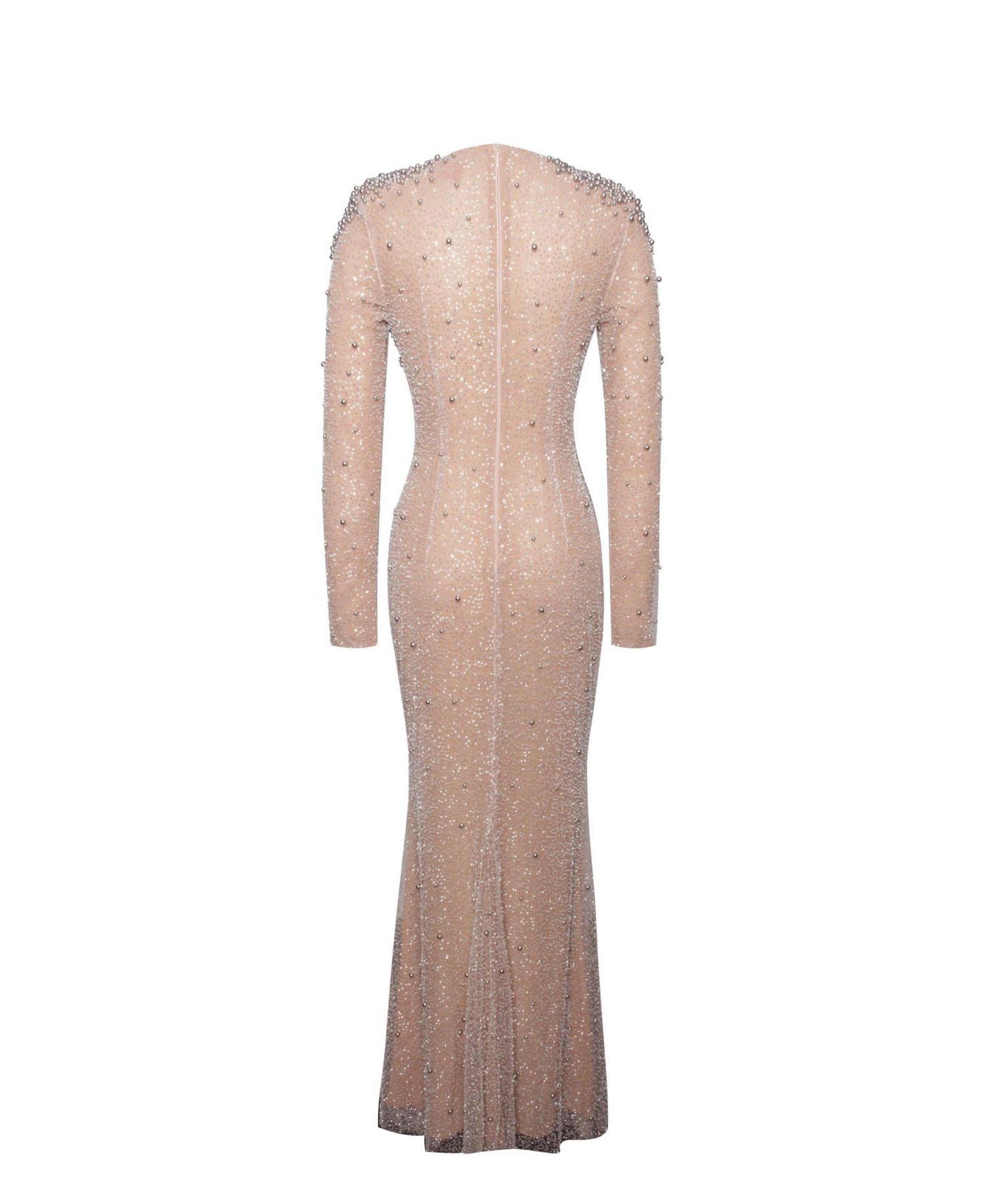 Women Rita Embroidered Mesh Silver Beaded Mermaid Gown