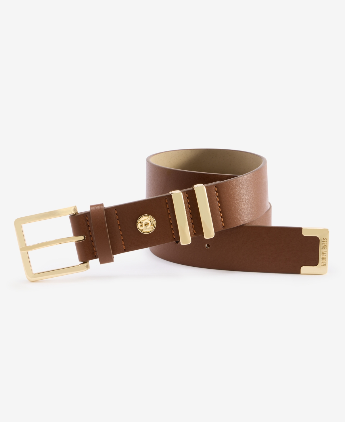 Steve Madden Textured Faux-leather Double-keeper Belt In Brown