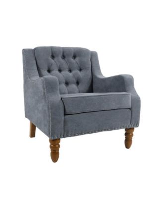 Footrest Chair Set with Vintage Brass Studs, Button Tufted Upholstered Armchair