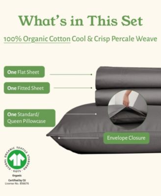 Sheets Set, Authentic 100% Organic Cotton Percale, Bed Sheet by California Design Den