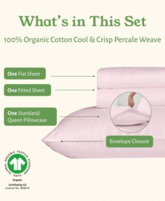 Sheets Set, Authentic 100% Organic Cotton Percale, Bed Sheet by California Design Den