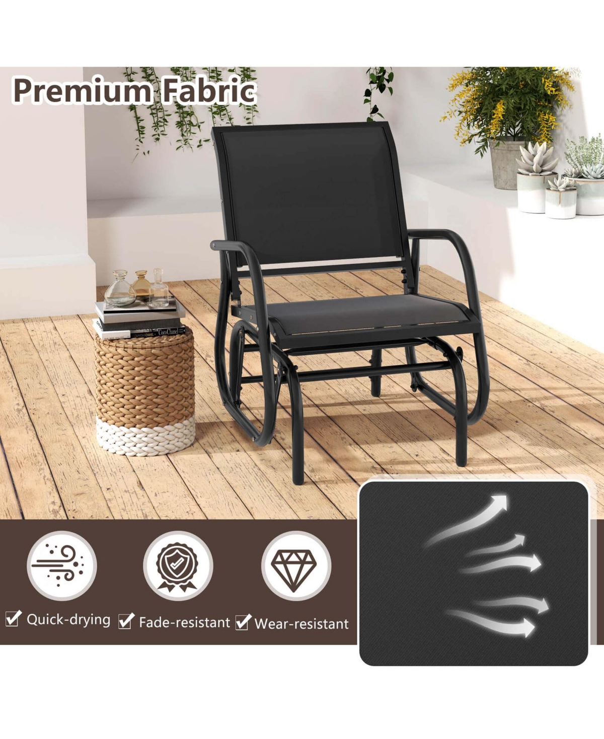 Outdoor Single Swing Glider Rocking Chair Armrest Garden Porch Backyard