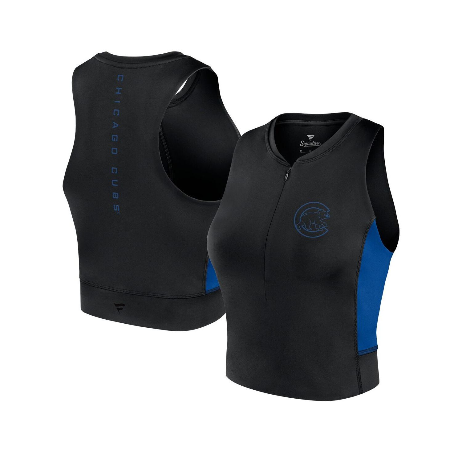 Women's Black Chicago Cubs Studio Half-Zip Fitted Gym Tank Top