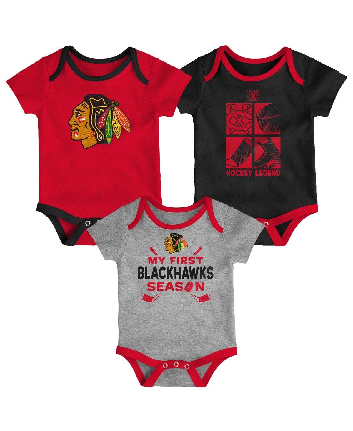 Outerstuff Baby Boys And Girls 3-piece Chicago Blackhawks Legend Bodysuit Set In Multi