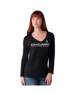 G-III 4Her by Carl Banks - Women's Black Chicago White Sox Post Season Long Sleeve V-Neck T-Shirt