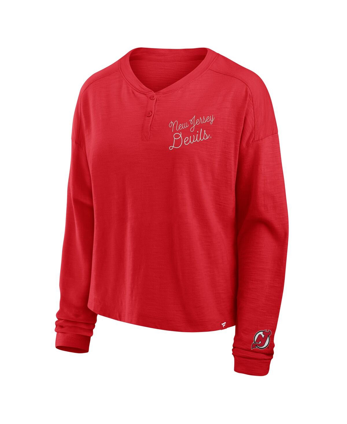 Fanatics Women's Red New Jersey Devils Oversized All Out Effort Long Sleeve Henley T-shirt In Red