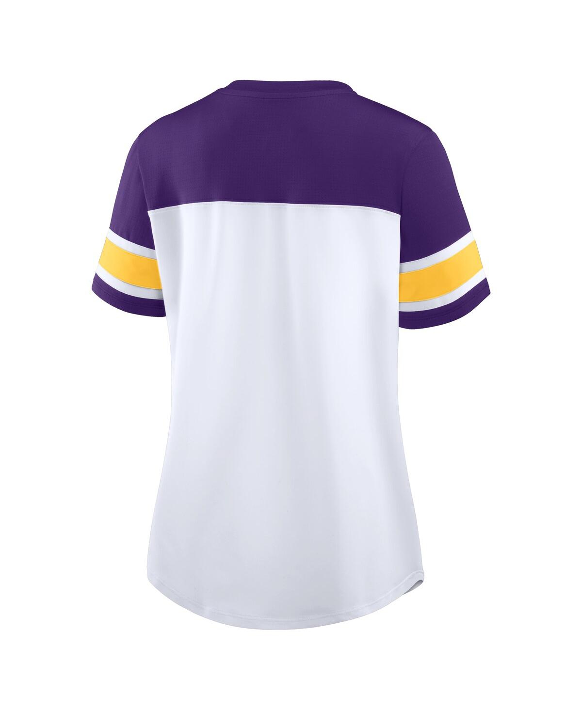Fanatics Women's White/purple Minnesota Vikings Athena Rhinestone Lace-up V-neck T-shirt In Multi
