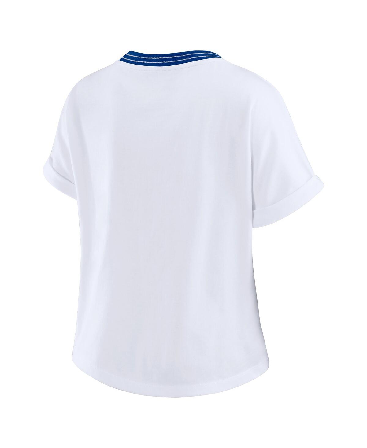Wear By Erin Andrews Women's White Buffalo Bills Cropped Center Stripe Dolman T-shirt In White