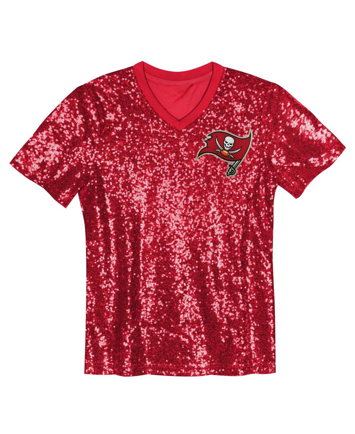 Outerstuff Big Girls Red Tampa Bay Buccaneers Wordmark Sequin V-neck Top In Red