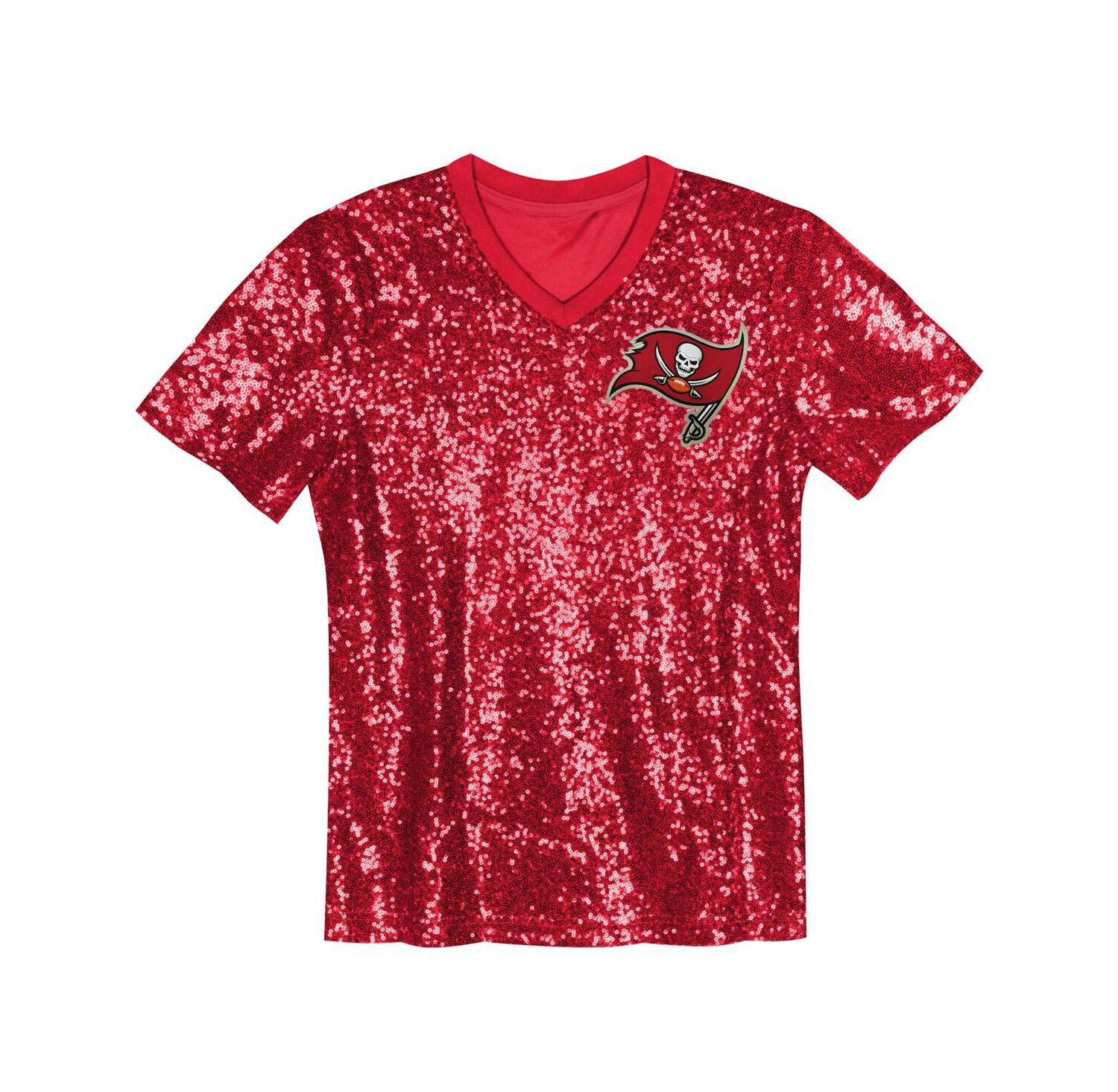 Big Girls Red Tampa Bay Buccaneers Wordmark Sequin V-Neck Top