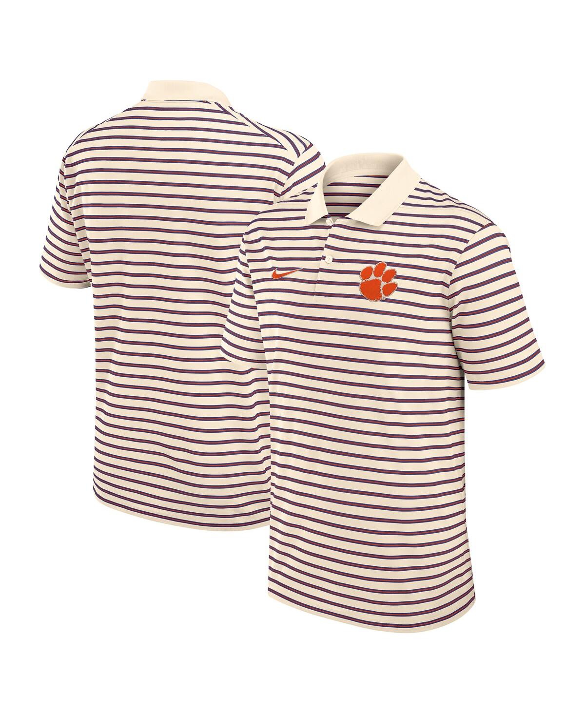 Nike Cream Clemson Tigers Solid Foundation Striped Performance Polo In White