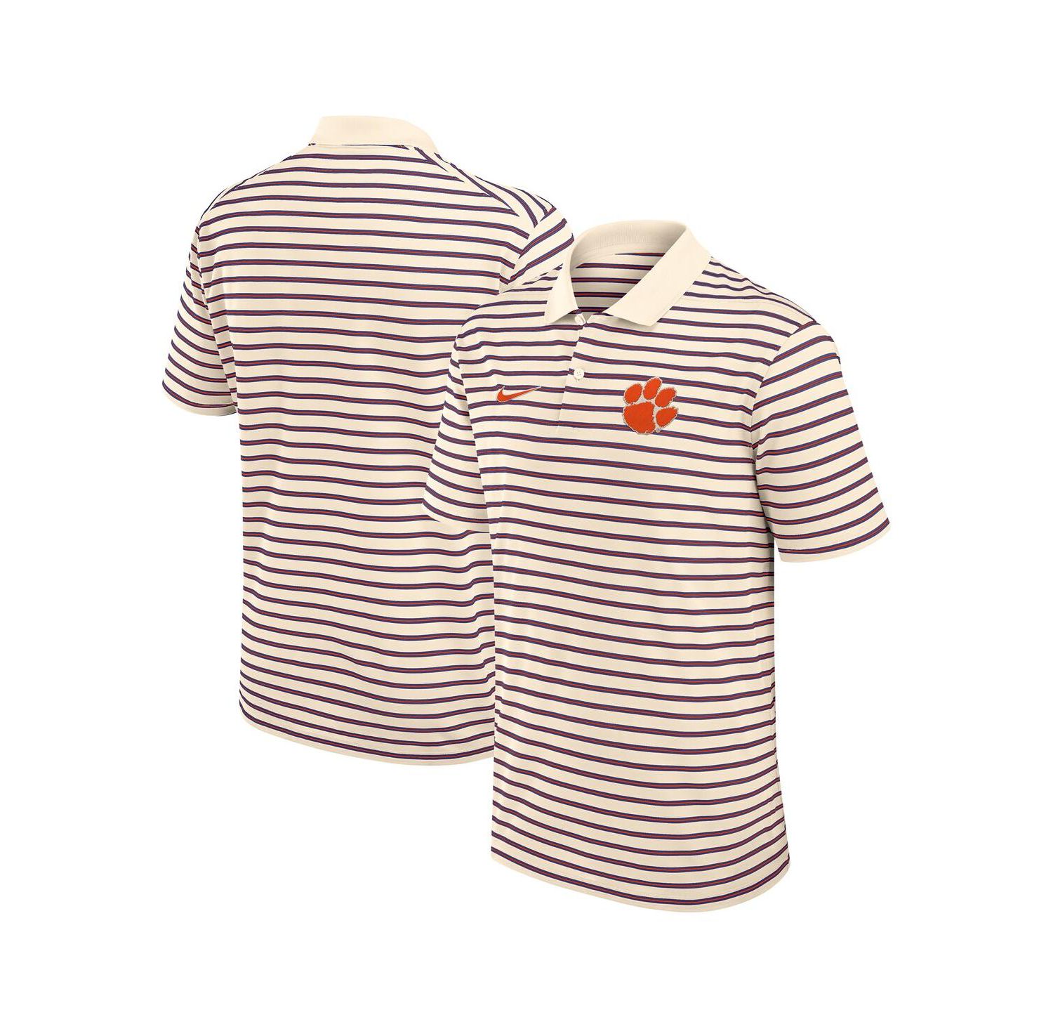 Men's Cream/Purple Clemson Tigers Solid Foundation Striped Performance Polo Shirt