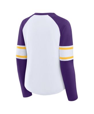 Women's White/Purple Minnesota Vikings Redzone Blitz Package Raglan Lace-Up V-Neck Long Sleeve T-Shirt