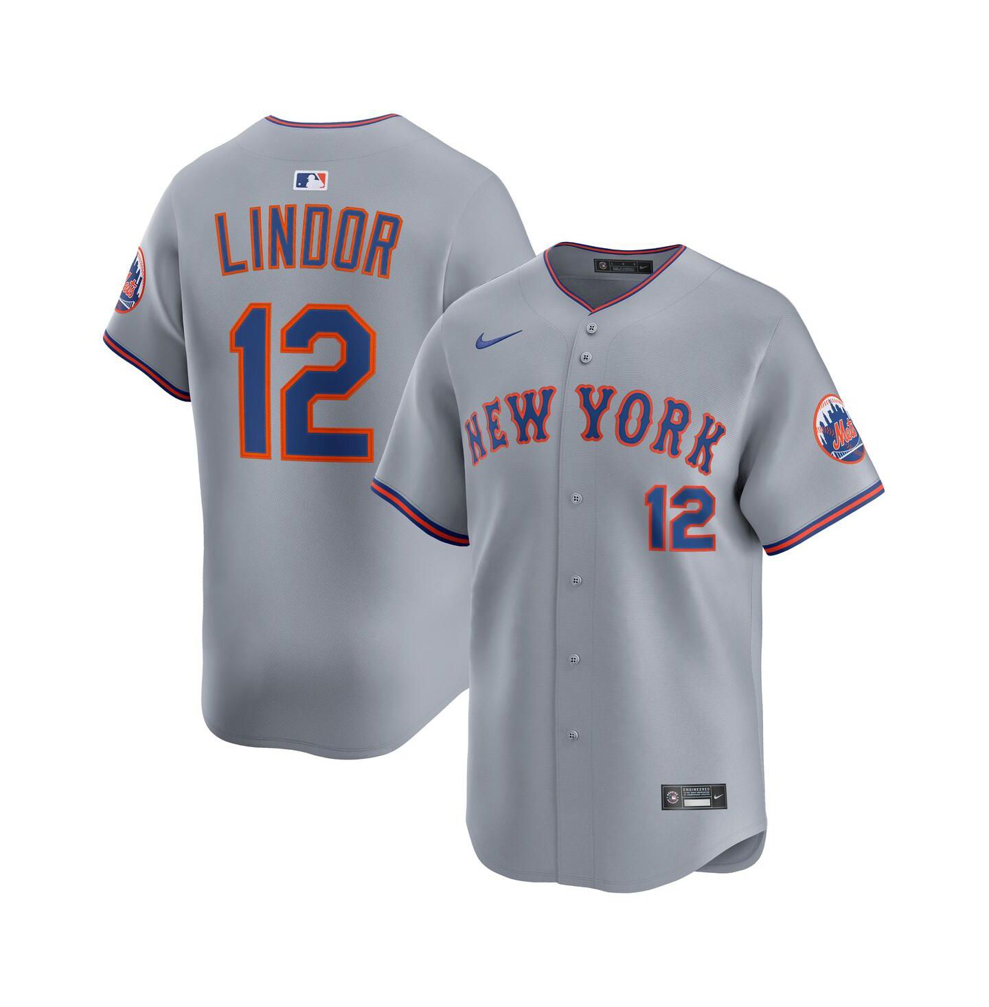 Мужской топ Nike Francisco Lindor Gray New York Mets Road Limited Player Jersey — фото 1