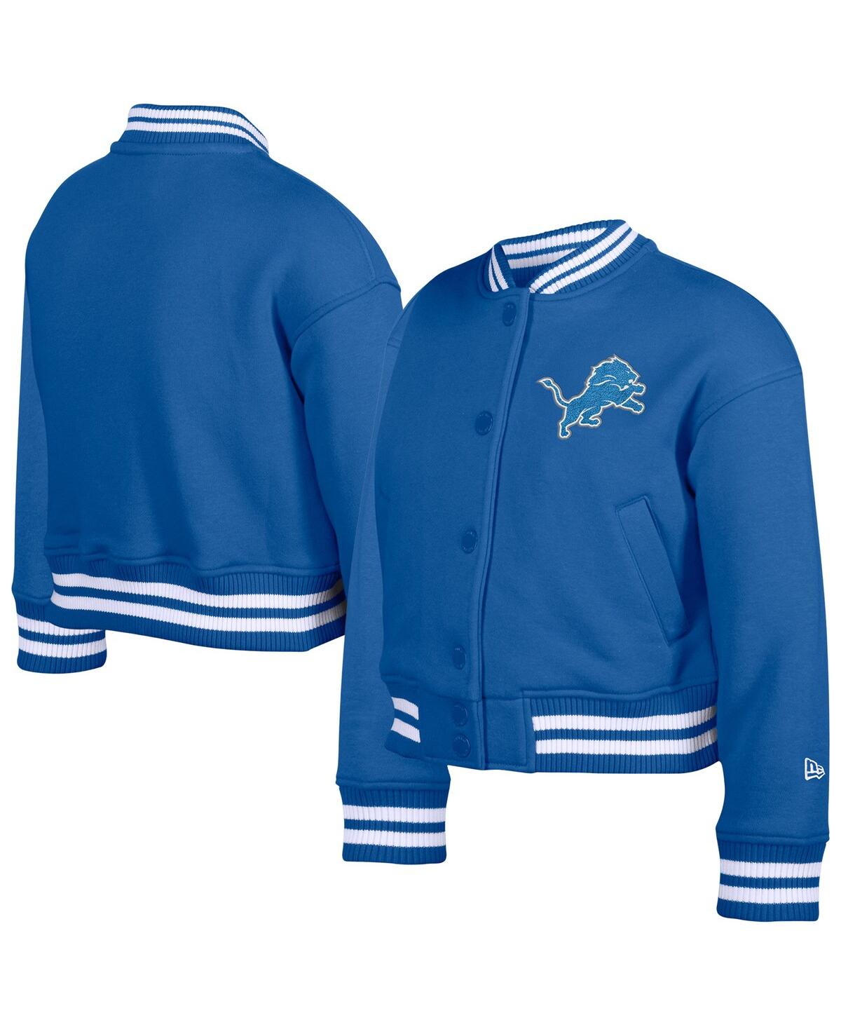 New Era Kids' Big Boys And Girls Blue Detroit Lions Chenille Applique Fleece Full-snap Jacket