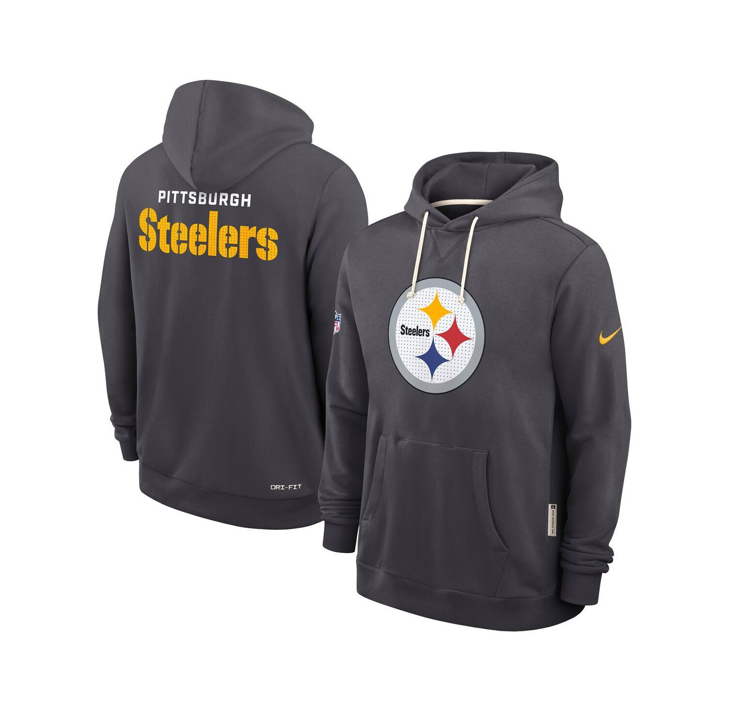 Men's Anthracite Pittsburgh Steelers Sideline Standard Issue Initial Home Dri-FIT Hoodie