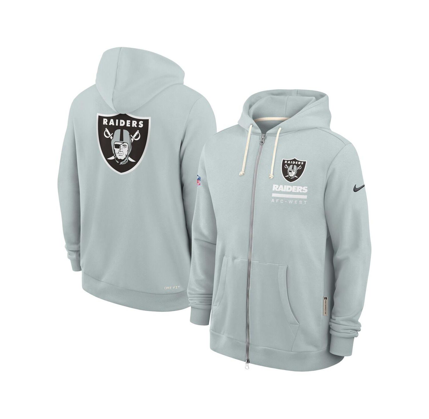 Men's Silver Las Vegas Raiders Sideline Utility Player Performance Full-Zip Hoodie