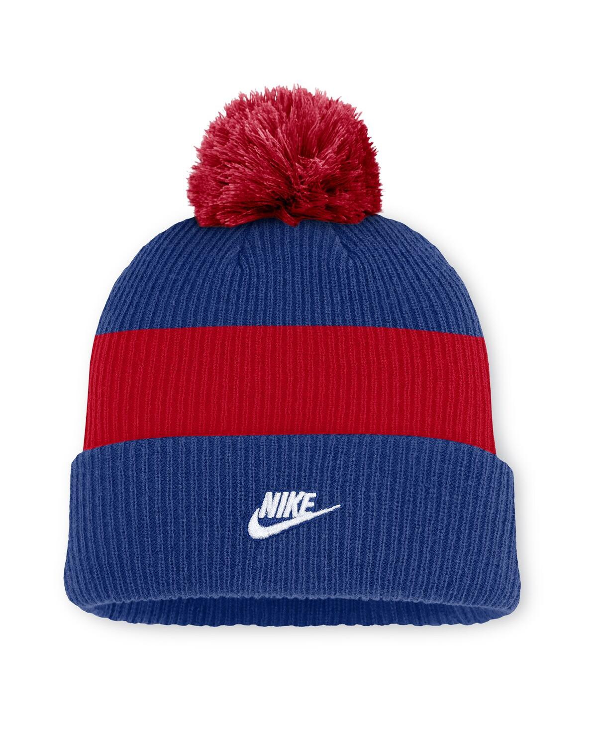 Nike Men's Royal/red Chicago Cubs Cooperstown Collection Peak Standard Cuffed With Pom Knit Hat In Blue