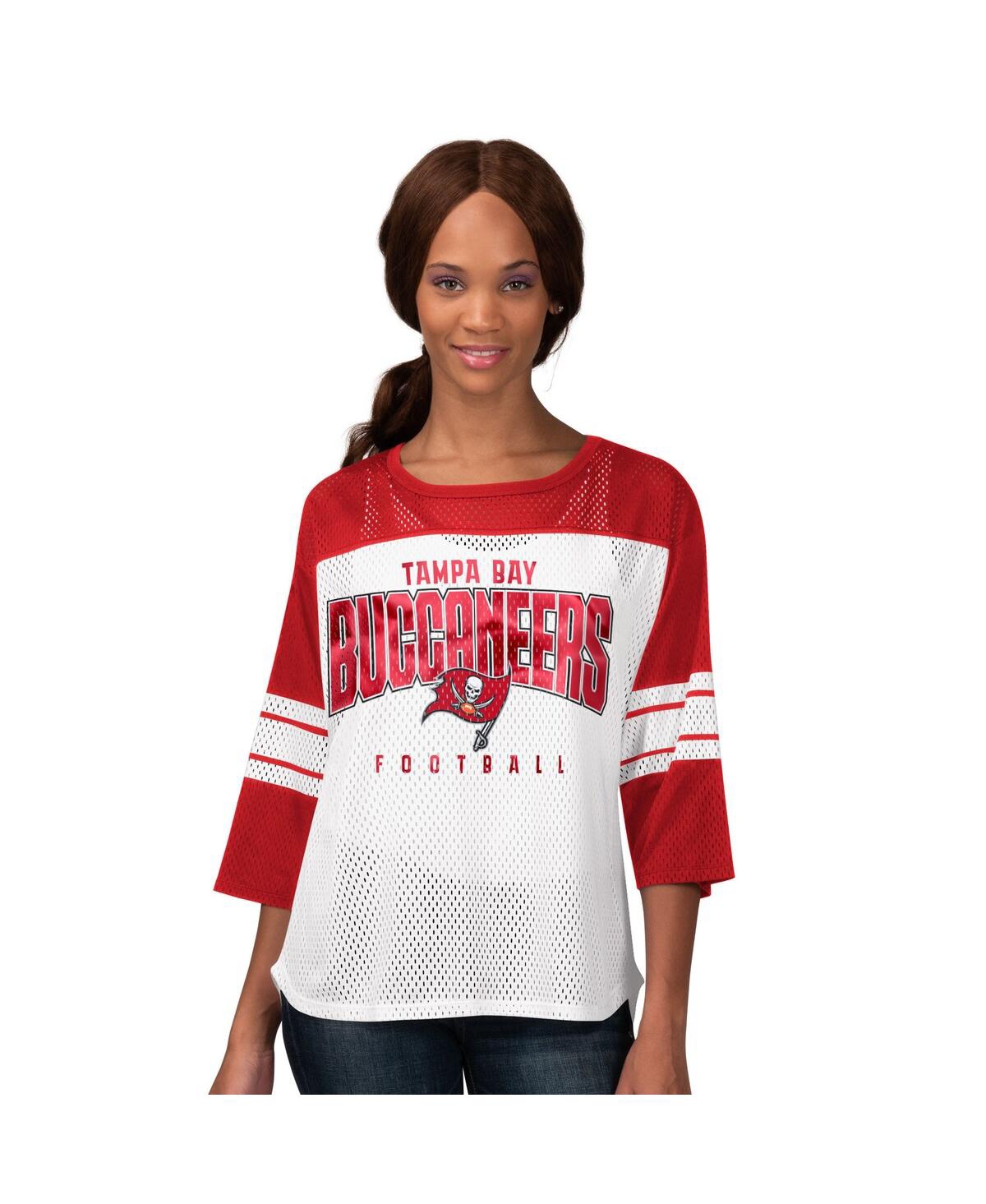 G-iii 4her By Carl Banks Women's Red Tampa Bay Buccaneers First Team 3/4-sleeve Mesh T-shirt In Multi