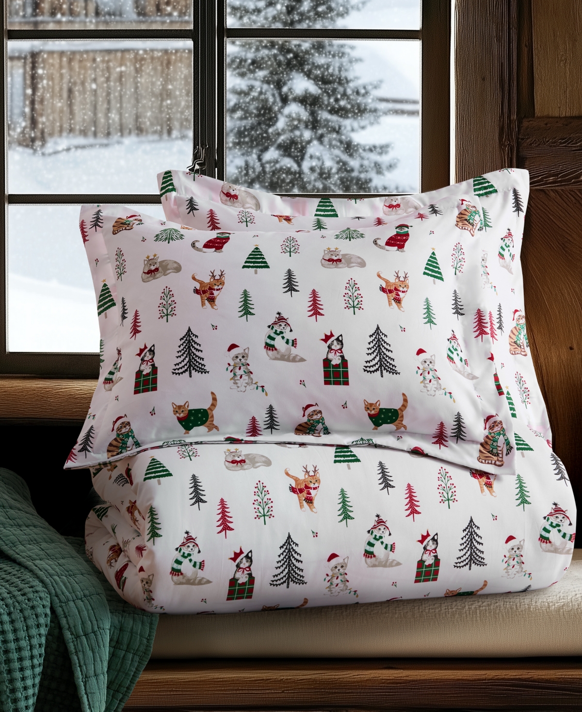 Levtex Home Meowy Christmas Reversible 2-pc. Duvet Cover Set, Twin In White