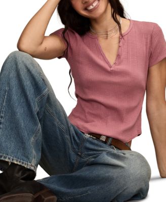 Women's Short Sleeve Henley Neck Top