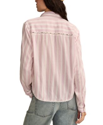 Women's Lace-Trim Button-Down Cotton Shirt