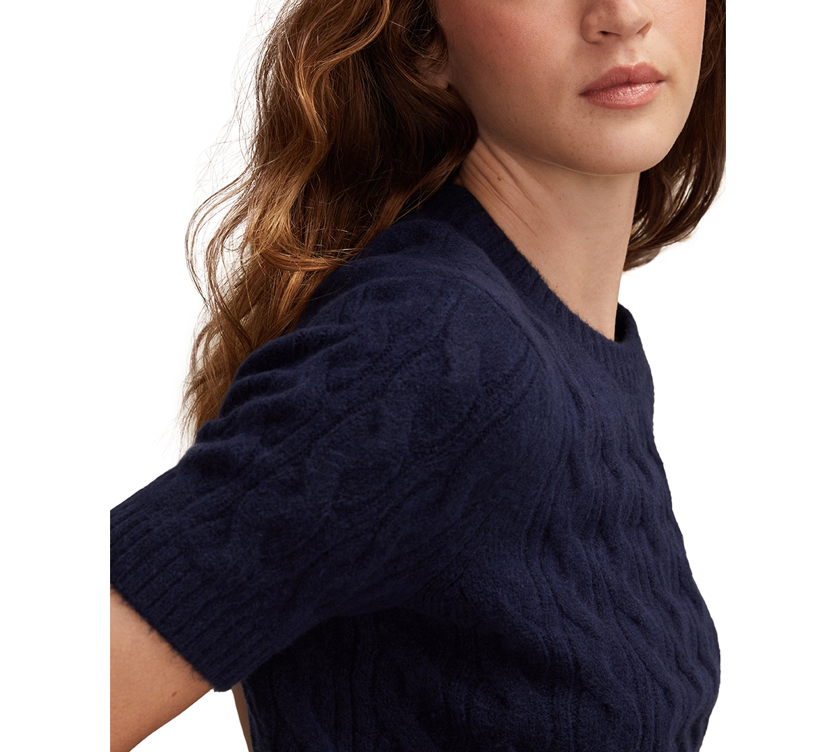 Lucky Brand Cloud Soft Cable Stitch Short Sleeve Sweater In Blue