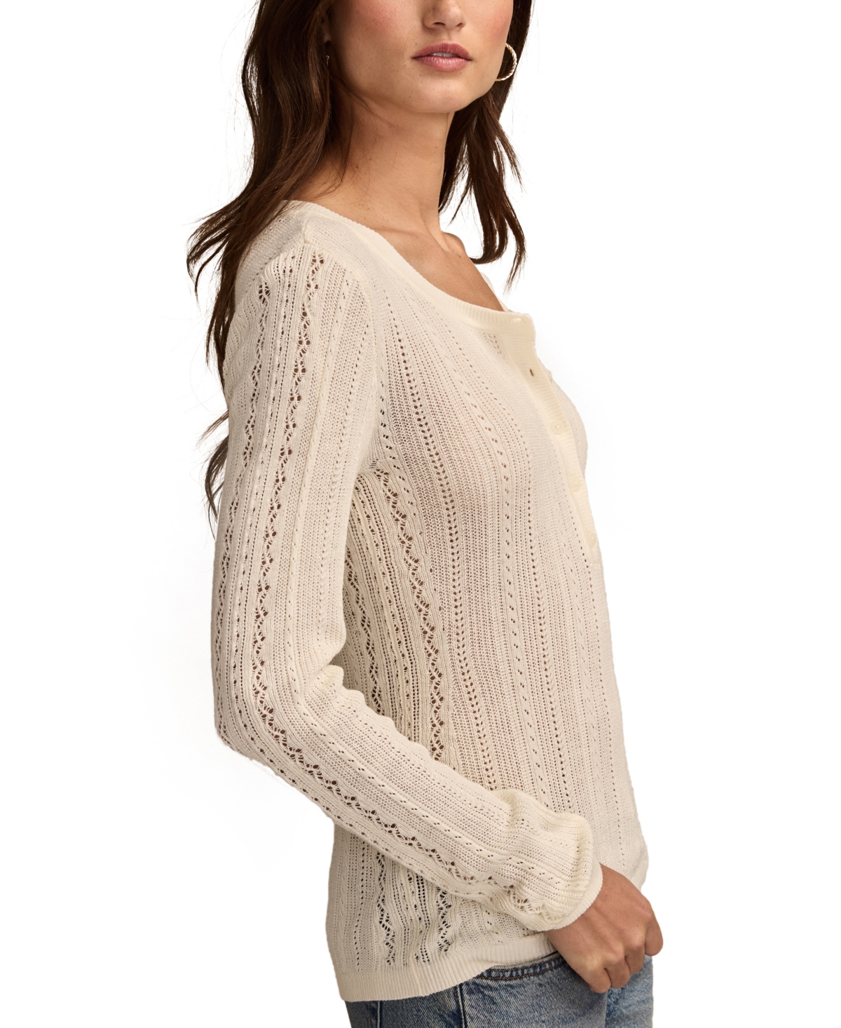 Lucky Brand Women's Pointelle Henley Sweater