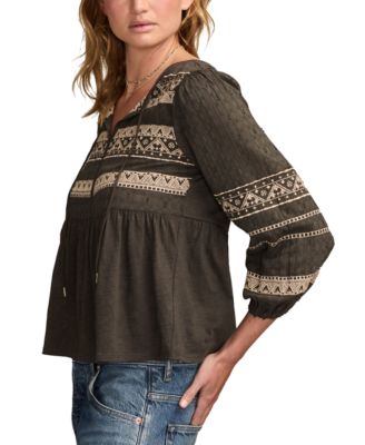Women's Mixed Trim Peasant Top