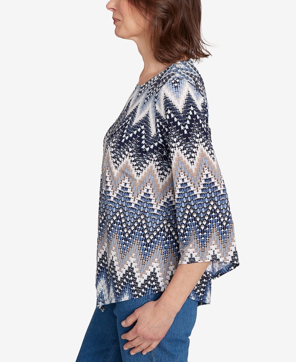 Alfred Dunner Women's Classic Puff Print Textured Chevron Top