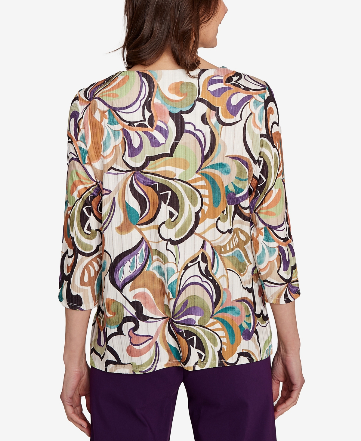 Alfred Dunner Women's Classic Abstract Scroll Split Neck Top In Multi