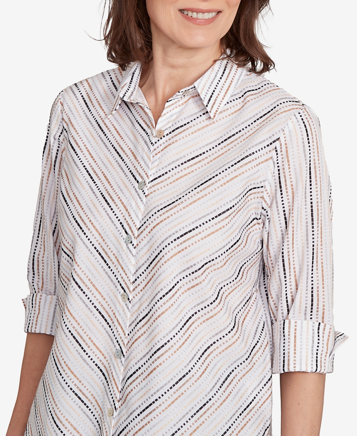 Alfred Dunner Women's Classic Mitered Textured Stripe Button Front Top