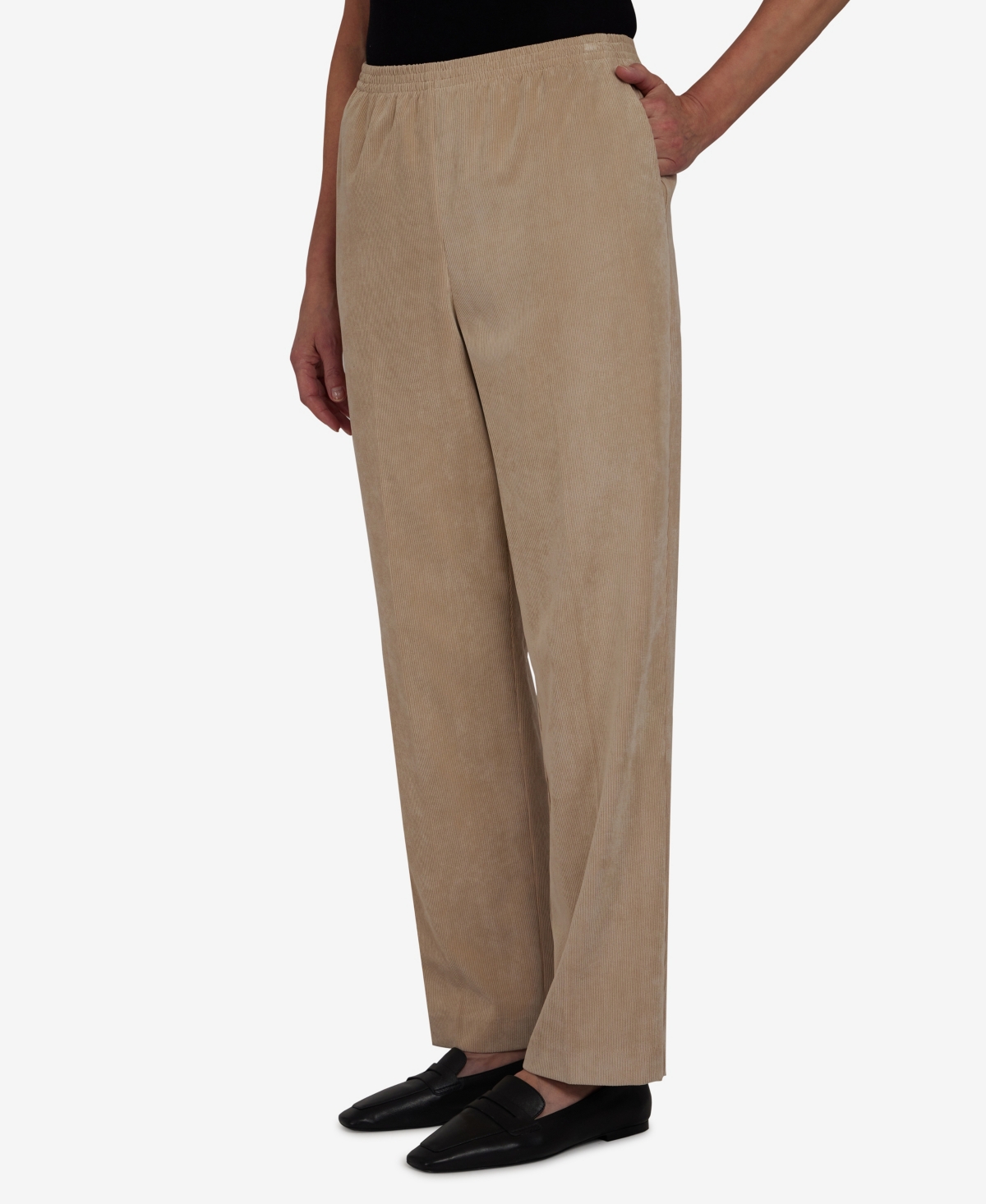 Alfred Dunner Women's Classic Corduroy Elastic Waist Medium Length Pants In Brown