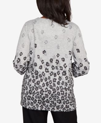 Women's Classic Floral Border Gathered Sleeve Top