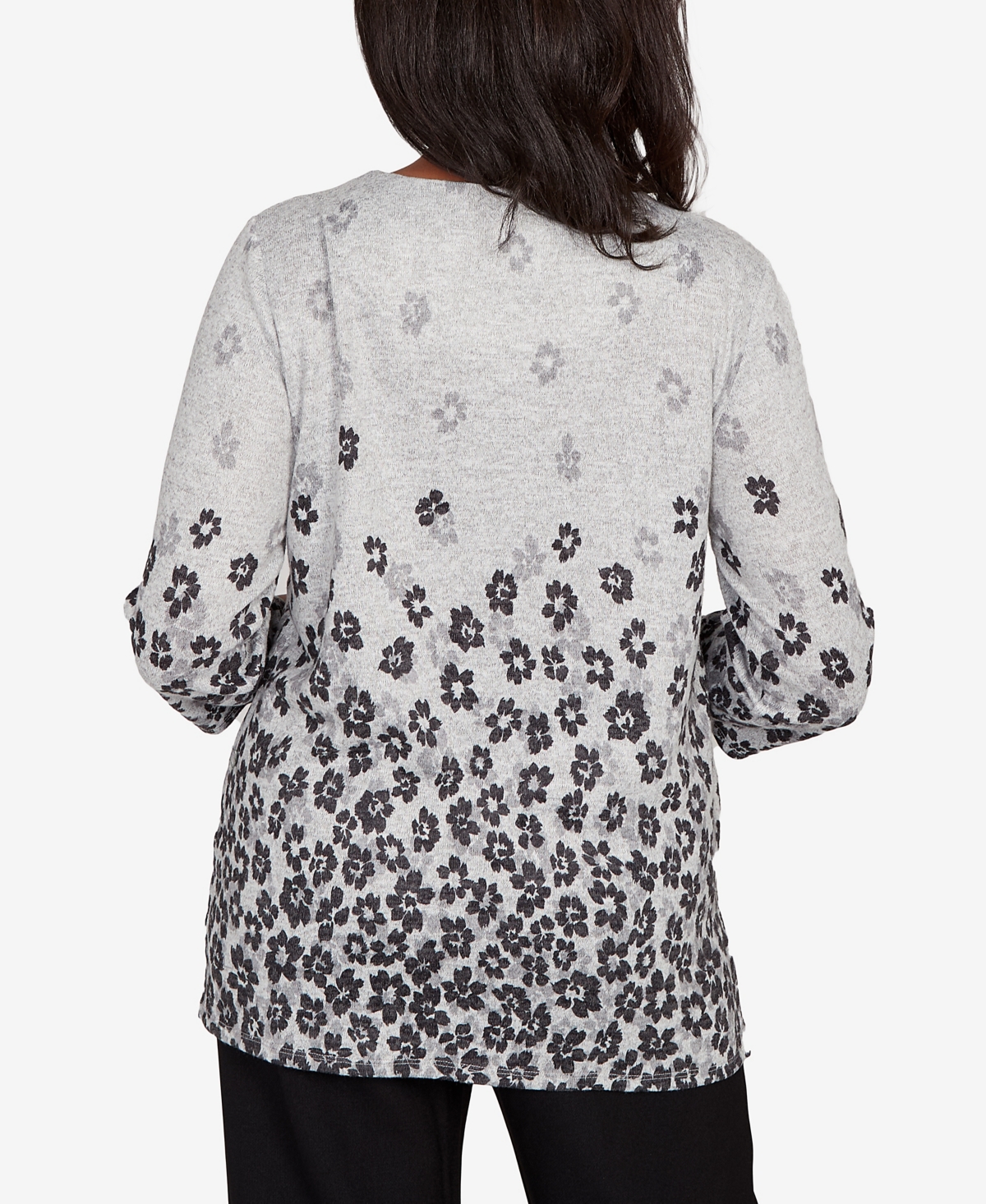 Alfred Dunner Plus Size Classic Floral Border Gathered Sleeve Top In Multi