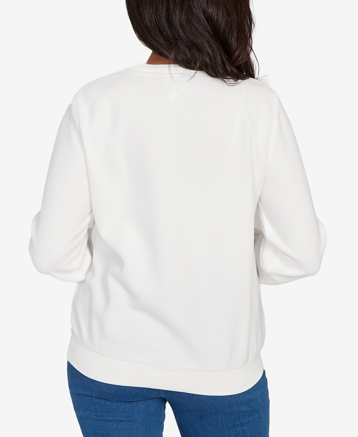 Alfred Dunner Plus Size Classic Embellished Neckline Anti-pill Sweater In White