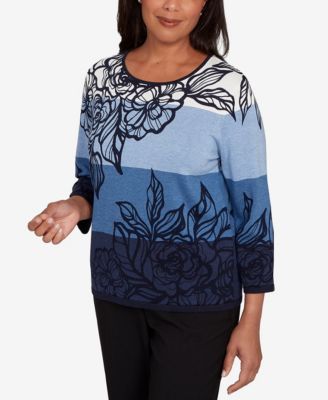 Women's Classic Ombre Floral Block Stripe Sweater